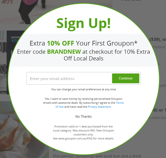Signup to Groupon for a coupon