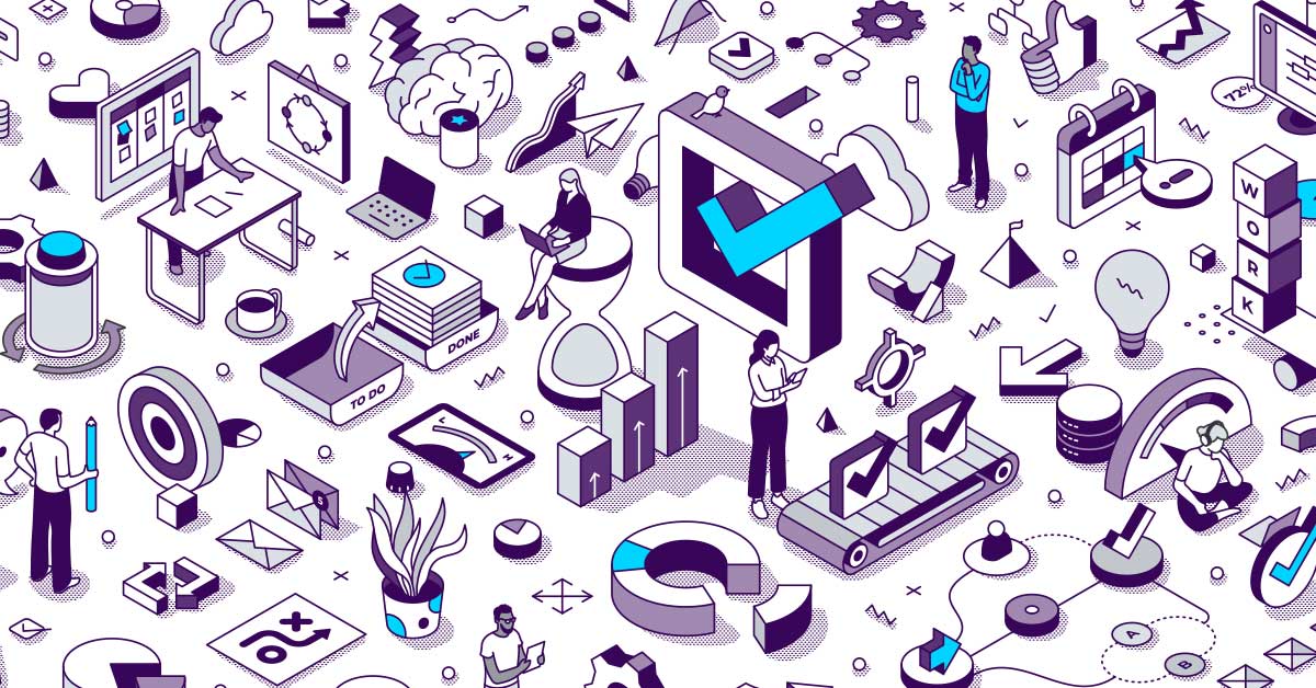 isometric icons of checklist and marketing related objects